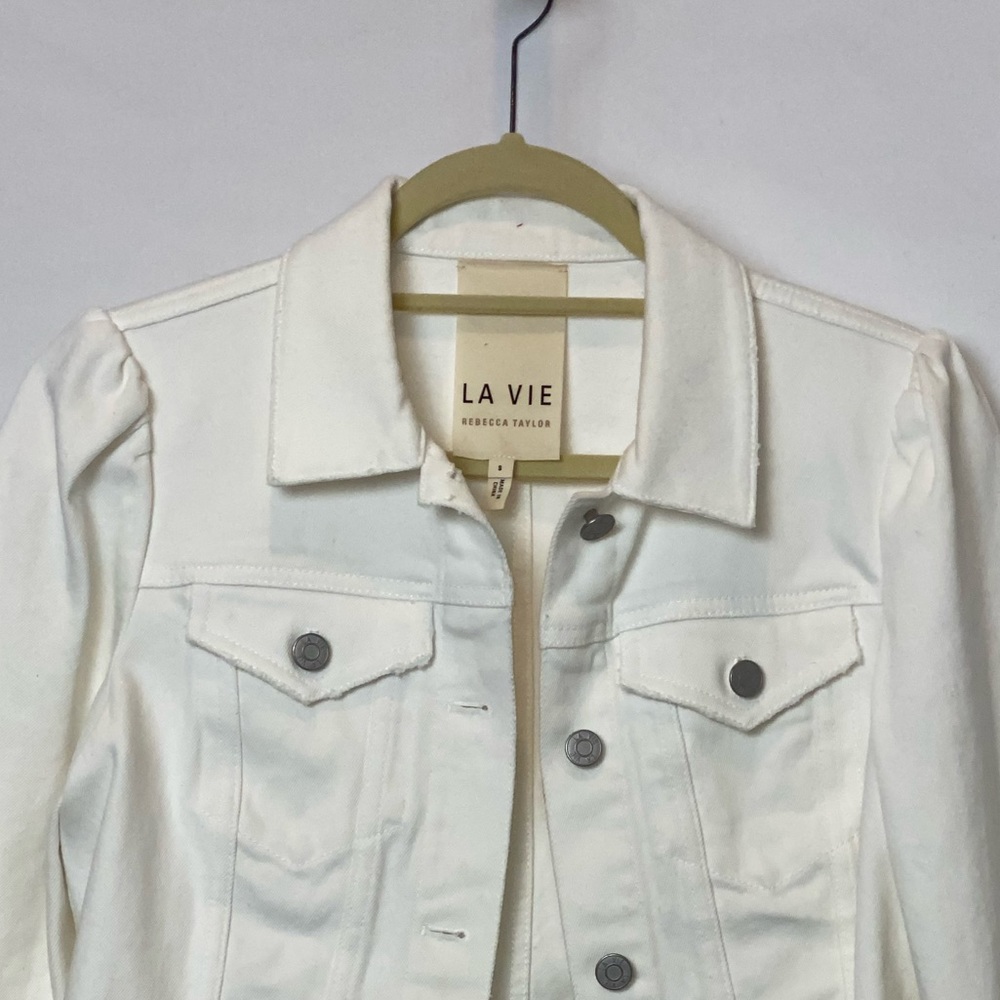 La Vie by Rebecca Taylor whit puff shoulder jean jacket size Small